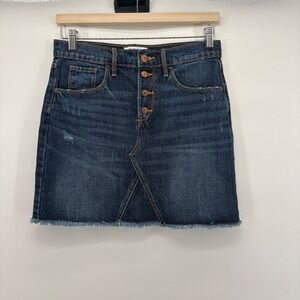 Old Navy Denim Skirt Blue Button Front Fly Frayed Hem XL 14
